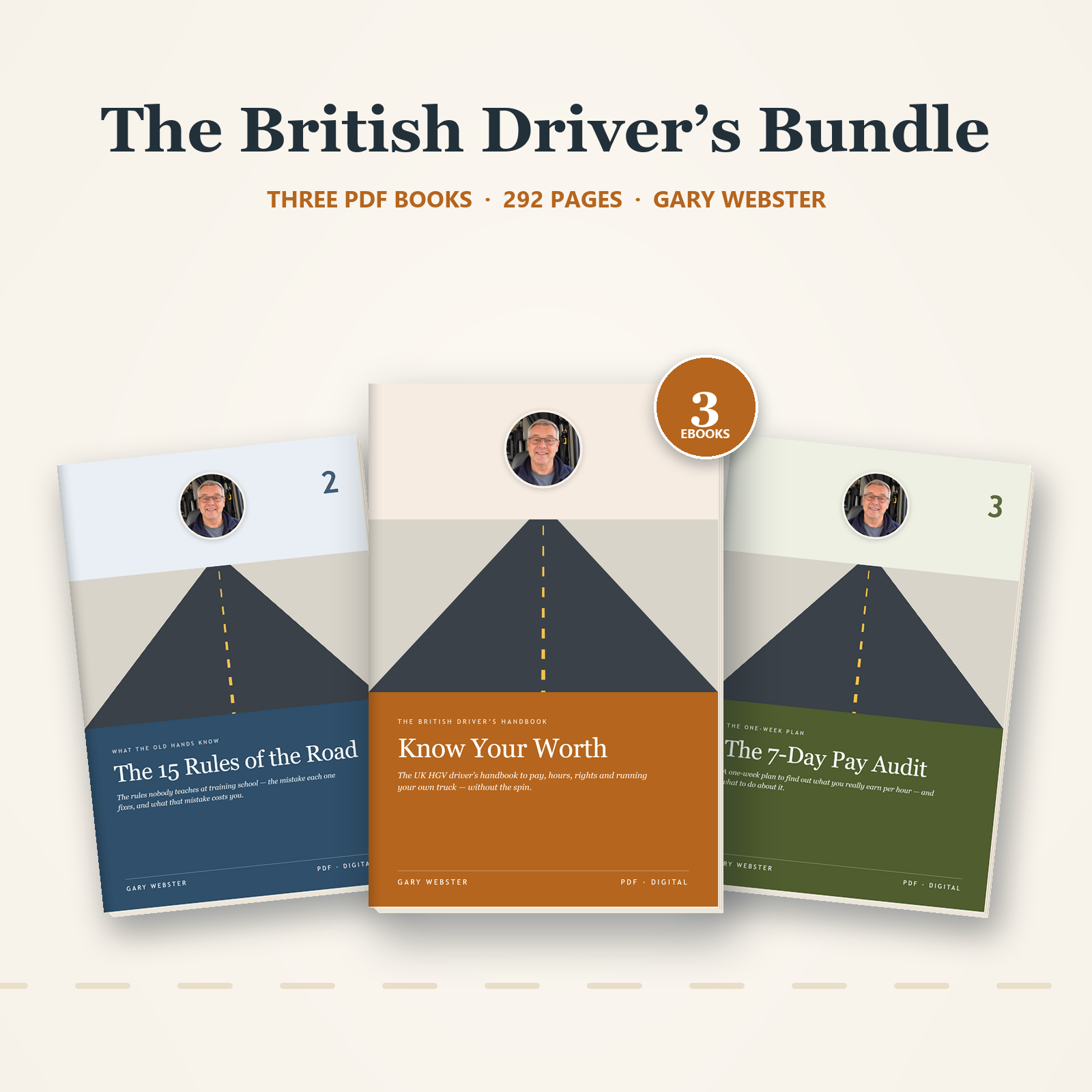 The three books of the British Driver's Bundle fanned out together